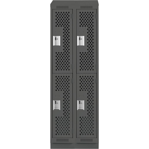 Clean Line Lockers, 2 -tier, Bank of 2, 24" x 15" x 82", Steel, Charcoal, Rivet (Assembled), Perforated Action Paper