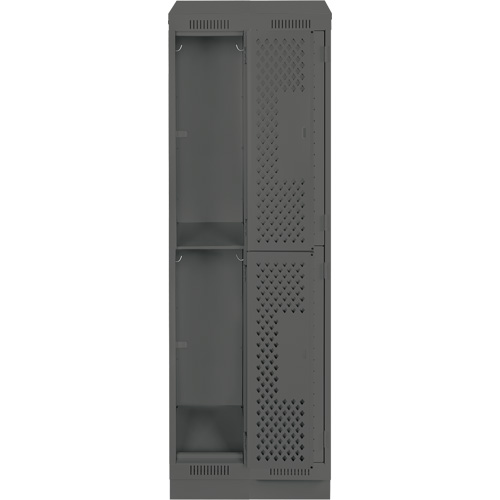 Clean Line Lockers, 2 -tier, Bank of 2, 24" x 15" x 82", Steel, Charcoal, Rivet (Assembled), Perforated Action Paper