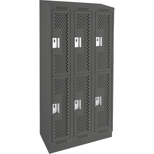 Clean Line Lockers, 2 -tier, Bank of 3, 36" x 15" x 82", Steel, Charcoal, Rivet (Assembled), Perforated Action Paper