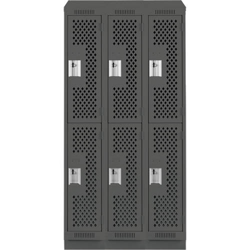 Clean Line Lockers, 2 -tier, Bank of 3, 36" x 15" x 82", Steel, Charcoal, Rivet (Assembled), Perforated Action Paper