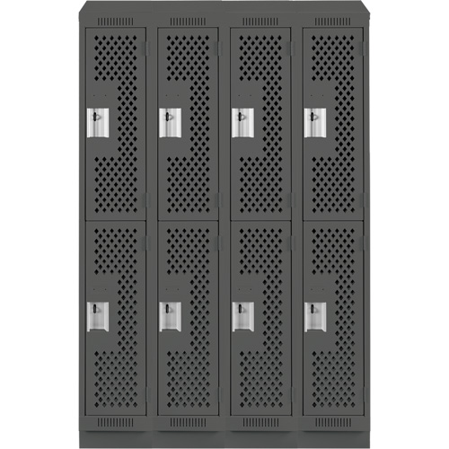 Clean Line Lockers, 2 -tier, Bank of 4, 48" x 15" x 82", Steel, Charcoal, Rivet (Assembled), Perforated Action Paper