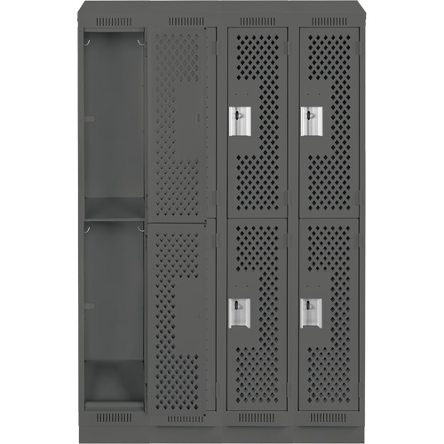 Clean Line Lockers, 2 -tier, Bank of 4, 48" x 15" x 82", Steel, Charcoal, Rivet (Assembled), Perforated Action Paper
