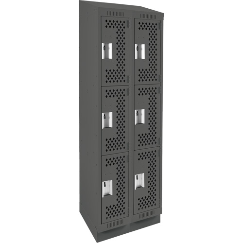 Clean Line Lockers, 3 -tier, Bank of 2, 24" x 18" x 82", Steel, Charcoal, Rivet (Assembled), Perforated Action Paper
