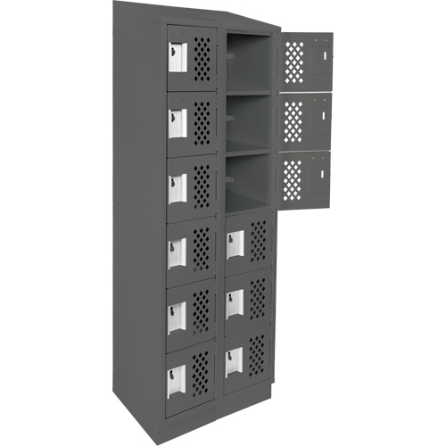 Assembled Lockerettes Clean Line Perforated Economy Lockers, 6 -tier, Bank of 2, 18" x 72" x 12", Steel Action Paper