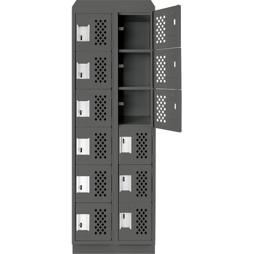 Assembled Lockerettes Clean Line Perforated Economy Lockers, 6 -tier, Bank of 2, 18" x 72" x 12", Steel Action Paper