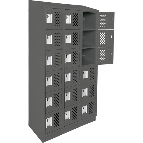 Assembled Lockerettes Clean Line Perforated Economy Lockers, 6 -tier, Bank of 3, 18" x 72" x 12", Steel Action Paper