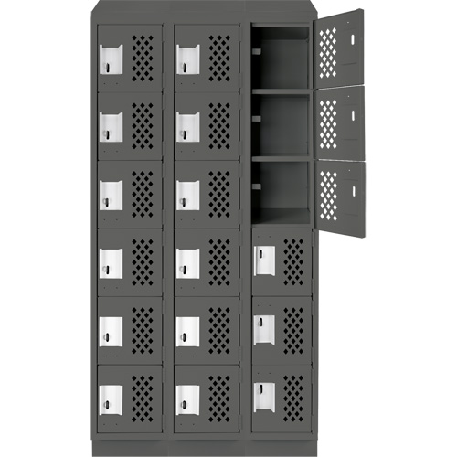 Assembled Lockerettes Clean Line Perforated Economy Lockers, 6 -tier, Bank of 3, 18" x 72" x 12", Steel Action Paper
