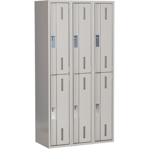 Concorde Heavy-Duty Lockers, 2 -tier, Bank of 3, 36" x 18" x 72", Steel, Grey, Welded (Assembled) Action Paper
