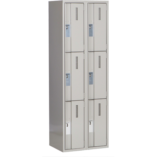Concorde Heavy-Duty Lockers, 3 -tier, Bank of 2, 24" x 18" x 72", Steel, Grey, Welded (Assembled) Action Paper