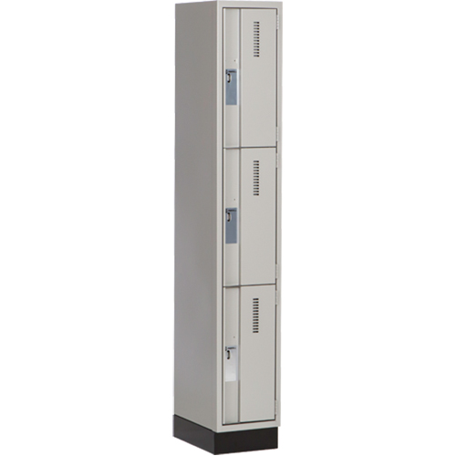 Concorde Heavy-Duty Lockers, 3 -tier, 12" x 18" x 76", Steel, Grey, Welded (Assembled) Action Paper
