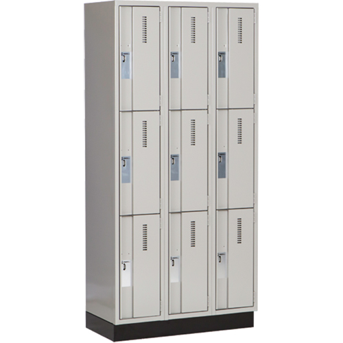 Concorde Heavy-Duty Lockers, 3 -tier, Bank of 3, 36" x 18" x 76", Steel, Grey, Welded (Assembled) Action Paper