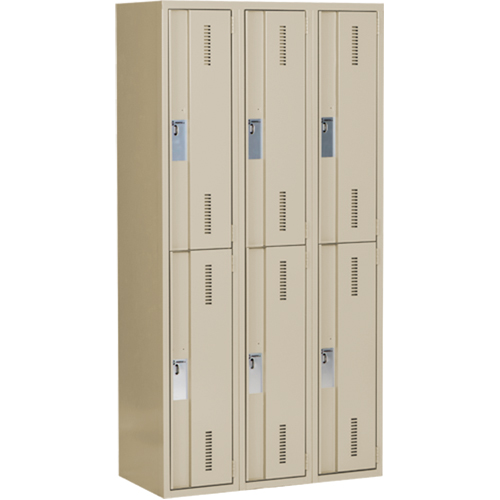 Concorde Heavy-Duty Lockers, 2 -tier, Bank of 3, 36" x 18" x 72", Steel, Beige, Welded (Assembled) Action Paper