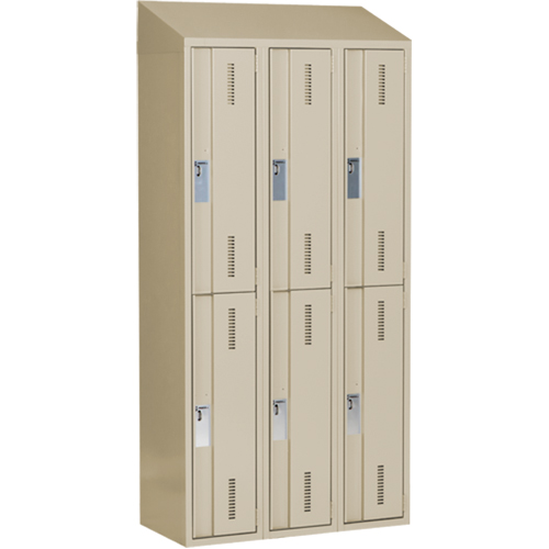Concorde Heavy-Duty Lockers, 2 -tier, Bank of 3, 36" x 18" x 78", Steel, Beige, Welded (Assembled) Action Paper