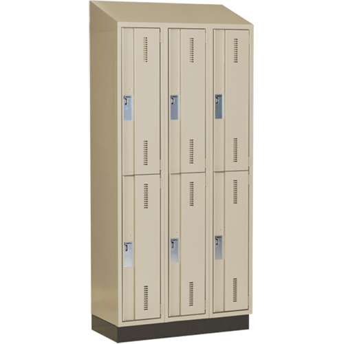 Concorde Heavy-Duty Lockers, 2 -tier, Bank of 3, 36" x 18" x 82", Steel, Beige, Welded (Assembled) Action Paper