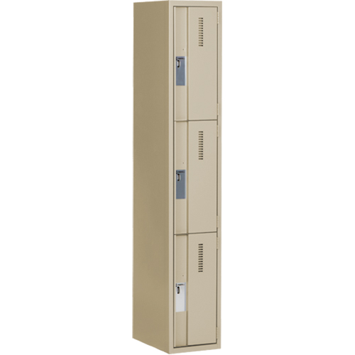 Concorde Heavy-Duty Lockers, 3 -tier, 12" x 18" x 72", Steel, Beige, Welded (Assembled) Action Paper