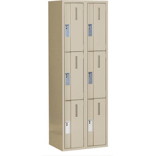 Concorde Heavy-Duty Lockers, 3 -tier, Bank of 2, 24" x 18" x 72", Steel, Beige, Welded (Assembled) Action Paper