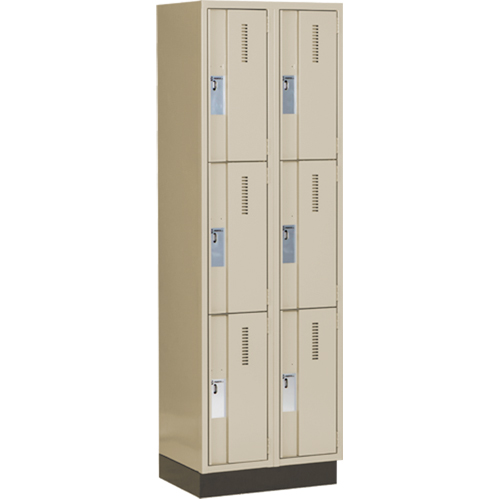 Concorde Heavy-Duty Lockers, 3 -tier, Bank of 2, 24" x 18" x 76", Steel, Beige, Welded (Assembled) Action Paper
