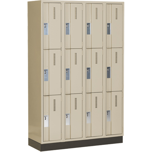 Concorde Heavy-Duty Lockers, 3 -tier, Bank of 4, 48" x 18" x 76", Steel, Beige, Welded (Assembled) Action Paper