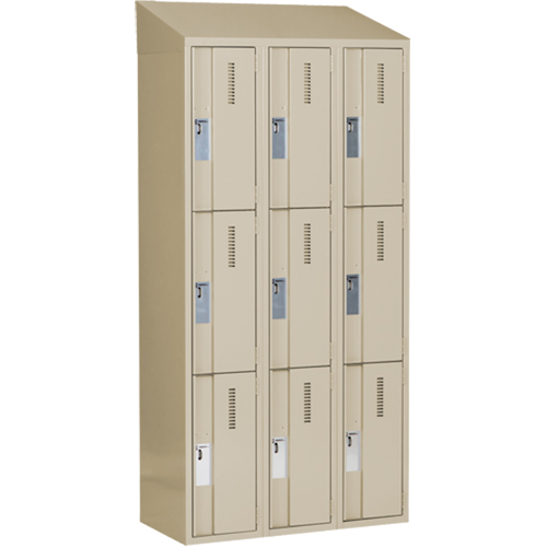 Concorde Heavy-Duty Lockers, 3 -tier, Bank of 3, 36" x 18" x 78", Steel, Beige, Welded (Assembled) Action Paper