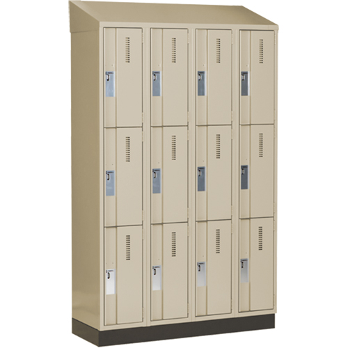 Concorde Heavy-Duty Lockers, 3 -tier, Bank of 4, 48" x 18" x 82", Steel, Beige, Welded (Assembled) Action Paper