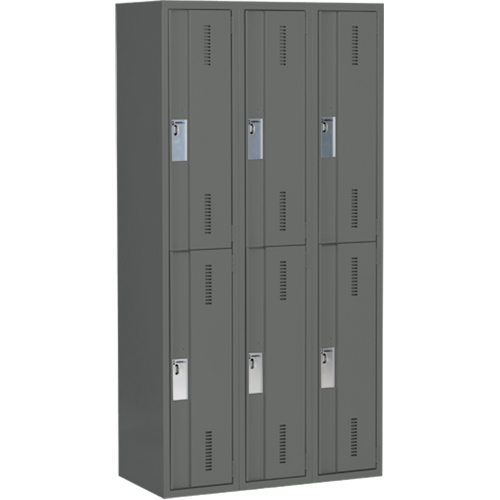 Concorde Heavy-Duty Lockers, 2 -tier, Bank of 3, 36" x 18" x 72", Steel, Charcoal, Welded (Assembled) Action Paper