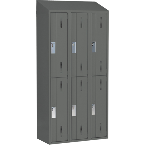 Concorde Heavy-Duty Lockers, 2 -tier, Bank of 3, 36" x 18" x 78", Steel, Charcoal, Welded (Assembled) Action Paper