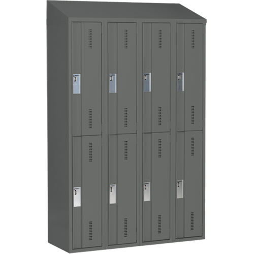 Concorde Heavy-Duty Lockers, 2 -tier, Bank of 4, 48" x 18" x 78", Steel, Charcoal, Welded (Assembled) Action Paper