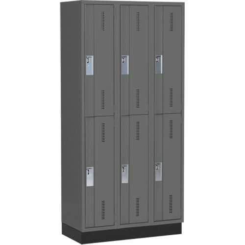 Concorde Heavy-Duty Lockers, 2 -tier, Bank of 3, 36" x 18" x 76", Steel, Charcoal, Welded (Assembled) Action Paper