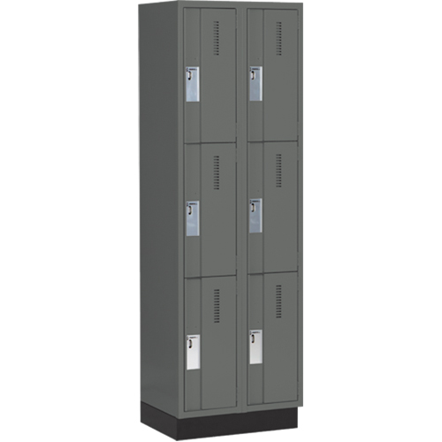 Concorde Heavy-Duty Lockers, 3 -tier, Bank of 2, 24" x 18" x 76", Steel, Charcoal, Welded (Assembled) Action Paper