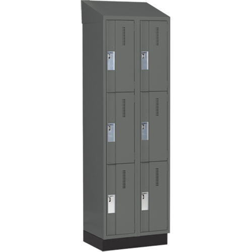 Concorde Heavy-Duty Lockers, 3 -tier, Bank of 2, 24" x 18" x 82", Steel, Charcoal, Welded (Assembled) Action Paper