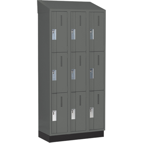 Concorde Heavy-Duty Lockers, 3 -tier, Bank of 3, 36" x 18" x 82", Steel, Charcoal, Welded (Assembled) Action Paper