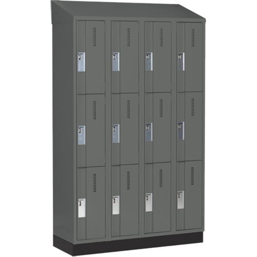 Concorde Heavy-Duty Lockers, 3 -tier, Bank of 4, 48" x 18" x 82", Steel, Charcoal, Welded (Assembled) Action Paper