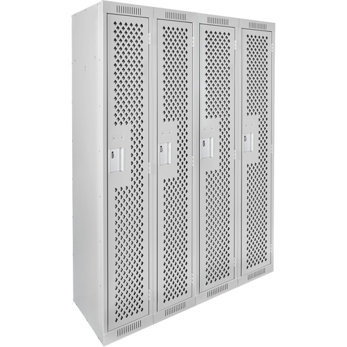 Clean Line Lockers, Bank of 4, 48" x 12" x 72", Steel, Grey, Rivet (Assembled), Perforated Action Paper