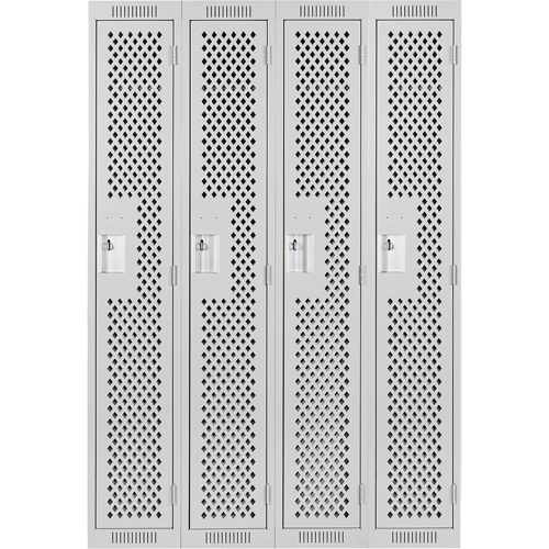 Clean Line Lockers, Bank of 4, 48" x 12" x 72", Steel, Grey, Rivet (Assembled), Perforated Action Paper