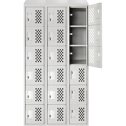 Clean-Line Perforated Lockerette, 6 -tier, Bank of 3, 15" x 72" x 12", Steel Action Paper