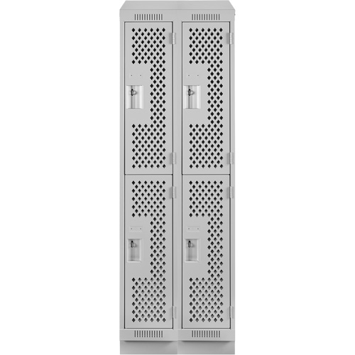 Clean Line Lockers, 2 -tier, Bank of 2, 24" x 15" x 82", Steel, Grey, Rivet (Assembled), Perforated Action Paper
