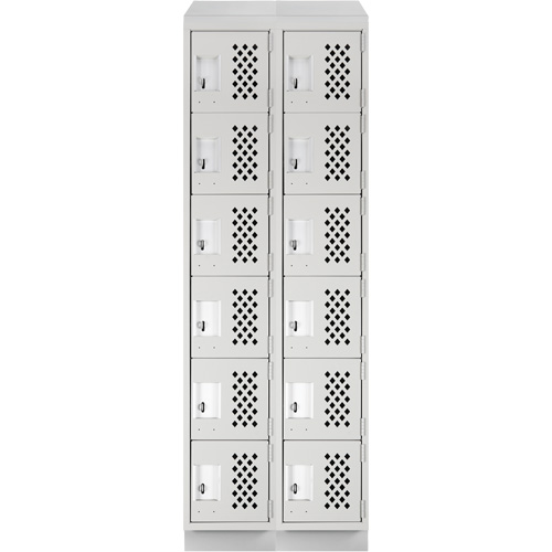 Assembled Lockerettes Clean Line Perforated Economy Lockers, 6 -tier, Bank of 2, 18" x 72" x 12", Steel Action Paper