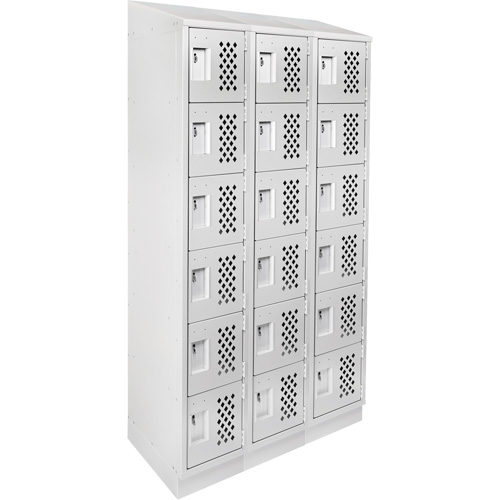 Assembled Lockerettes Clean Line Perforated Economy Lockers, 6 -tier, Bank of 3, 18" x 72" x 12", Steel Action Paper