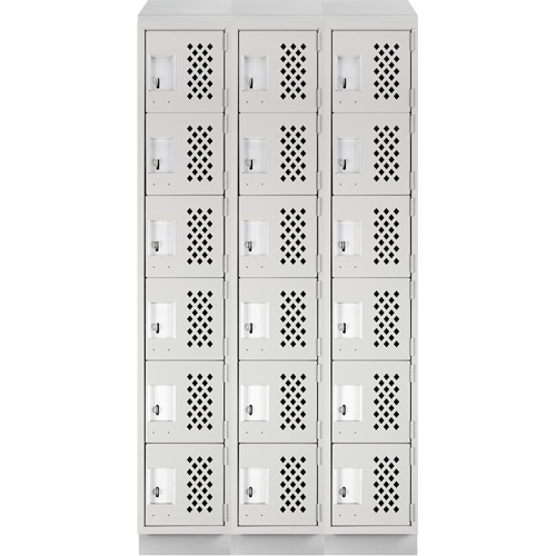 Assembled Lockerettes Clean Line Perforated Economy Lockers, 6 -tier, Bank of 3, 18" x 72" x 12", Steel Action Paper