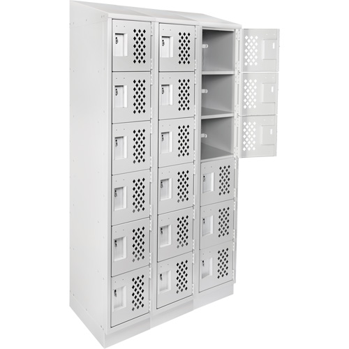 Assembled Lockerettes Clean Line Perforated Economy Lockers, 6 -tier, Bank of 3, 18" x 72" x 12", Steel Action Paper