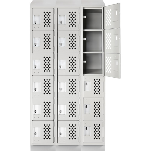 Assembled Lockerettes Clean Line Perforated Economy Lockers, 6 -tier, Bank of 3, 18" x 72" x 12", Steel Action Paper