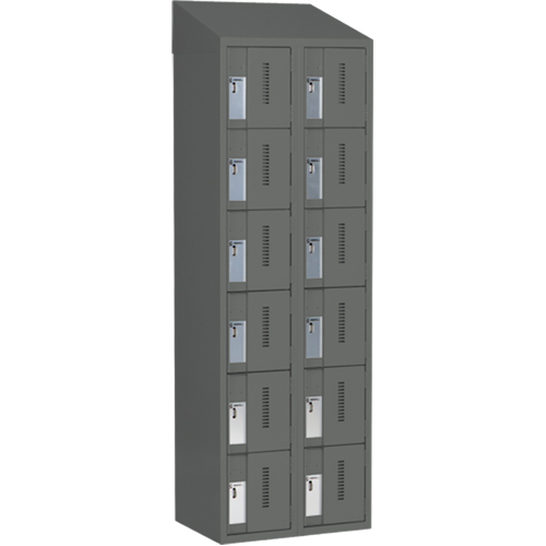 Concorde Heavy-Duty Lockers, 6 -tier, Bank of 2, 24" x 18" x 78", Steel, Charcoal, Welded (Assembled) Action Paper