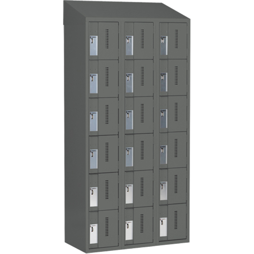Concorde Heavy-Duty Lockers, 6 -tier, Bank of 3, 36" x 18" x 78", Steel, Charcoal, Welded (Assembled) Action Paper
