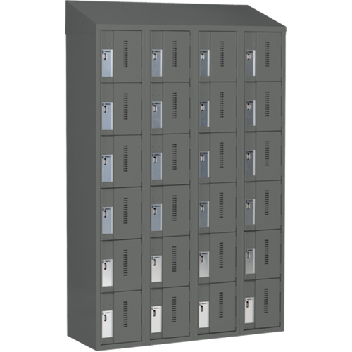 Concorde Heavy-Duty Lockers, 6 -tier, Bank of 4, 48" x 18" x 78", Steel, Charcoal, Welded (Assembled) Action Paper
