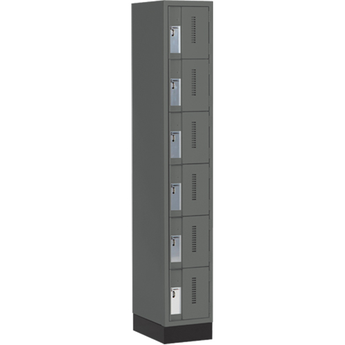 Concorde Heavy-Duty Lockers, 6 -tier, 12" x 18" x 76", Steel, Charcoal, Welded (Assembled) Action Paper