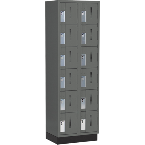 Concorde Heavy-Duty Lockers, 6 -tier, Bank of 2, 24" x 18" x 76", Steel, Charcoal, Welded (Assembled) Action Paper