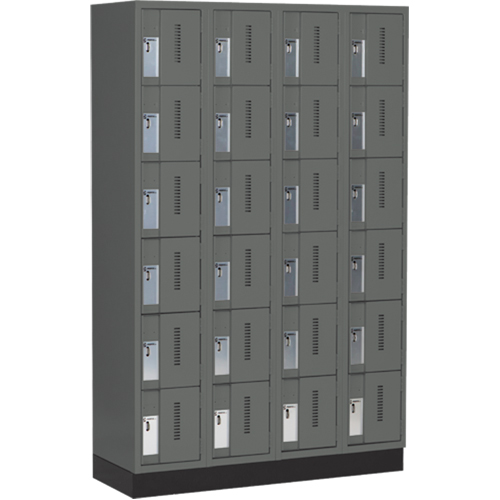 Concorde Heavy-Duty Lockers, 6 -tier, Bank of 4, 48" x 18" x 76", Steel, Charcoal, Welded (Assembled) Action Paper