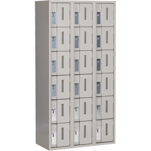 Concorde Heavy-Duty Lockers, 6 -tier, Bank of 3, 36" x 18" x 72", Steel, Grey, Welded (Assembled) Action Paper