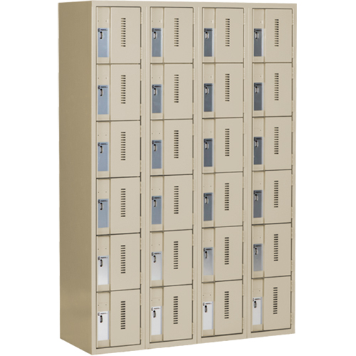 Concorde Heavy-Duty Lockers, 6 -tier, Bank of 4, 48" x 18" x 72", Steel, Beige, Welded (Assembled) Action Paper