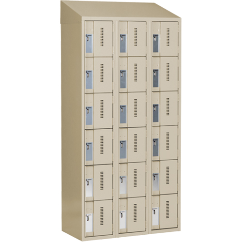 Concorde Heavy-Duty Lockers, 6 -tier, Bank of 3, 36" x 18" x 78", Steel, Beige, Welded (Assembled) Action Paper
